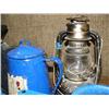 Image 5 : Lot of camping kitchen items: plated, mugs, coffee pots, silverware and kerosene lamp (2)