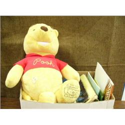 Lot of children's books and stuffed Pooh bear (2)