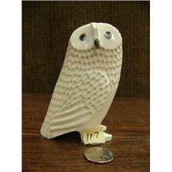 Solid ivory owl with baleen beak and inset baleen eyes by Hevic 4" tall (3)