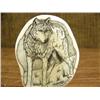 Image 2 : Ivory scrimshawed platchet of wolf by Norman Cole on baleen base 3" tall (3)
