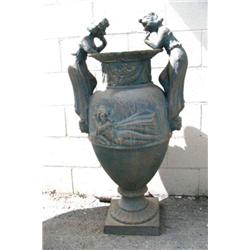 Cast iron urn with 2 ladies 24" wide, 43"tall (1)