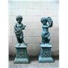 Image 1 : Lot of 2: Cast iron statues: boy with guitar 47" tall, girl holding plate 47" tall (1)