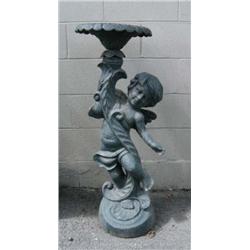 38" tall cast iron angel holing urn (1)