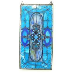 Aqua and blue stained glass window 36"x18" (4)