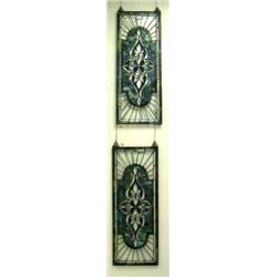 Lot of 2: 36.5"x14" beveled glass, with blue, green and jewels, stained glass windows (4)