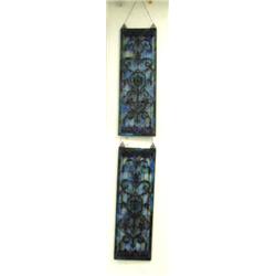Lot of 2 blue, green, and purple stained glass windows 36.5"x12.25" (4)