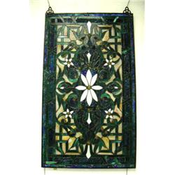 31.5"x20.25" stained glass with blue, green, white and textured glass (4)