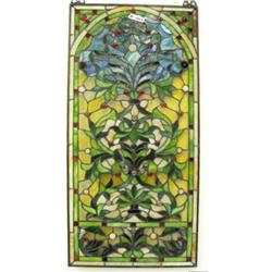 34"x16.5" stained glass window with amber, blue and green glass (4)