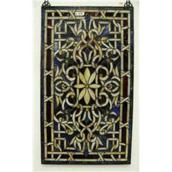 34.25"x19.25" brown, blue, red and jewels stained glass window (4)