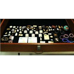 Lot of: '91 Fur Rondy memorabilia, 2 Alaska Scrimshaw kits, 9 pairs of earrings, 3 earring and neckl