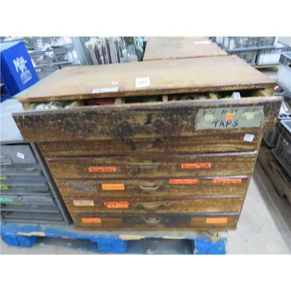 Wooden 6 Drawer Bin Cabinet w/Brass/Asst. Fittings/Hardware