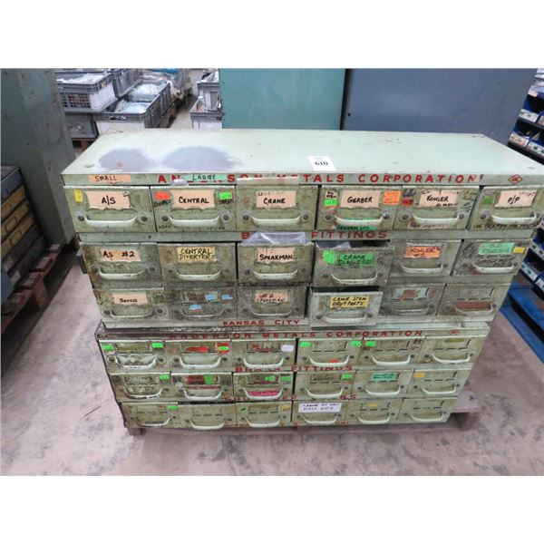2-Green Metal 18 Drawer Bin Cabinet w/Hardware - 2 X $