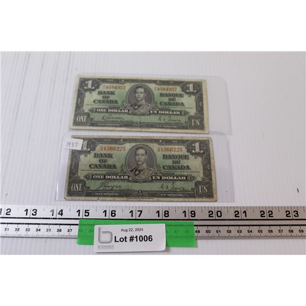 (2) Canadian Dollar Bill - 1937