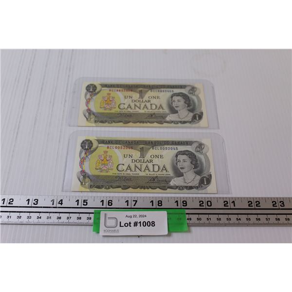 (2) Canadian Dollar Bill - 1973