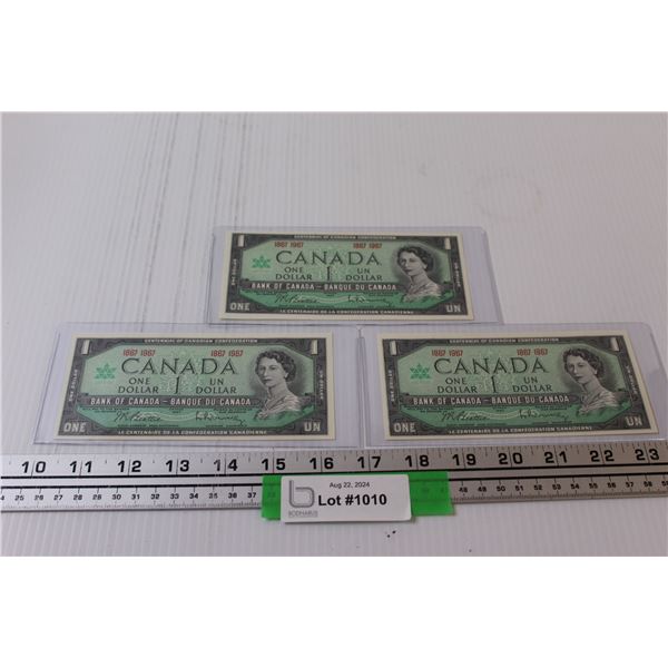 (3) Canadian Dollar Bill - 1967 Centennial Edition