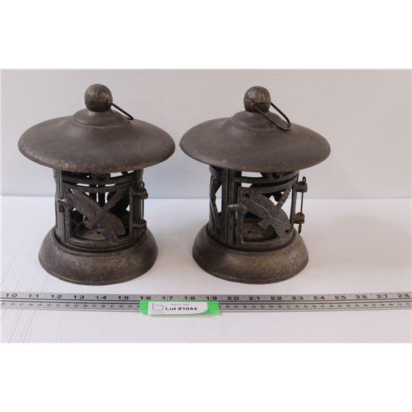 (2) Cast Iron Outdoor Tealight Candle Holder & Decor - 8" x 7"