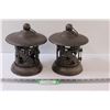 Image 1 : (2) Cast Iron Outdoor Tealight Candle Holder & Decor - 8" x 7"