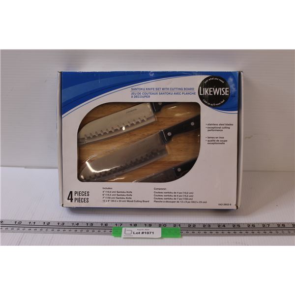 Four Piece Santoku Knife Set w/ Wood Cutting Board