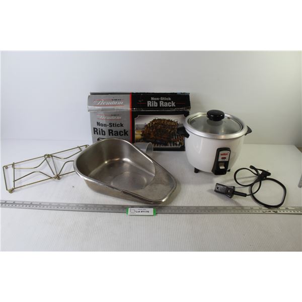 Non Stick Rib Rack - Lifting Rack - Salton Crock Pot (powers on) - Stainless Steel Bed Pan