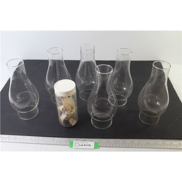 (6) Oil Lamp Chimneys - Container w/Wicks
