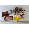 Image 1 : (2) Coca-Cola Glasses - Wooden Trinket Box - Bugs Bunny Cup - Mickey & Minnie Star Container - (2) M