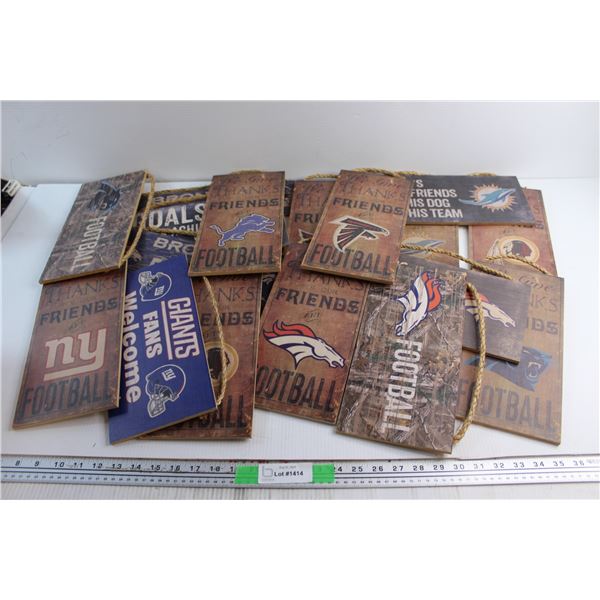 (17) Assorted Wooden NFL Team Plaques 12'' x 6''