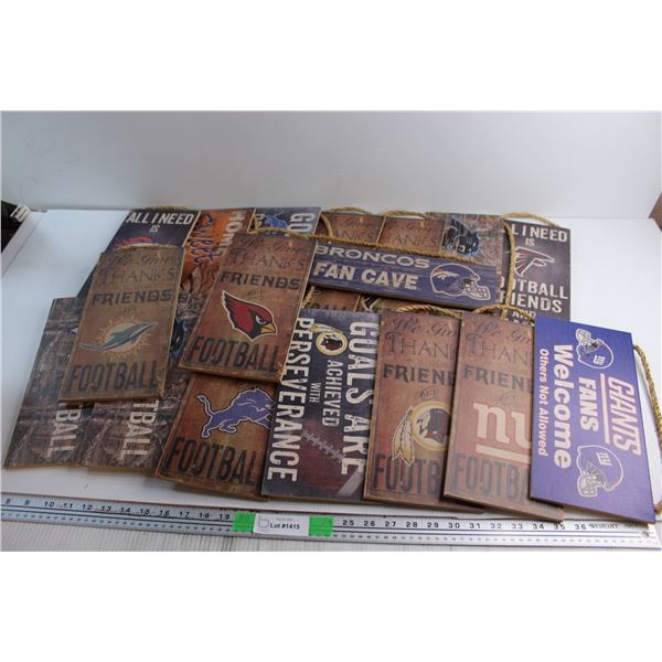 (17) Assorted Wooden NFL Team Plaques 12'' x 6''