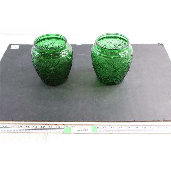 (2) Green Glass Vases