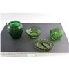 Image 1 : (3) Green Glass Vases and Divided Dish