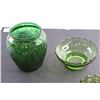 Image 2 : (3) Green Glass Vases and Divided Dish