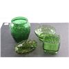 Image 3 : (3) Green Glass Vases and Divided Dish