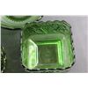 Image 6 : (3) Green Glass Vases and Divided Dish