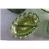 Image 7 : (3) Green Glass Vases and Divided Dish