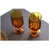 Image 2 : (4) Amber Glass Items - Bowl 11'', Serving Plate and (2) Glasses