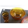 Image 4 : Amber Glass Bowl 10'', Serving Plate and (2) Amber Glass Glasses
