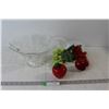 Image 1 : Fruit Bowl, (2) Artificial Grapes, Artificial Glass Strawberry, Artificial Glass Apple