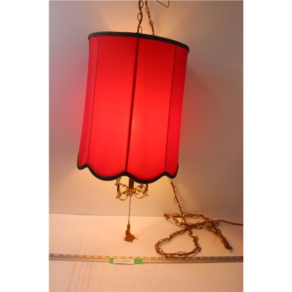 Vintage Swag Lamp w/Red Shade - 21" x 13" - Works