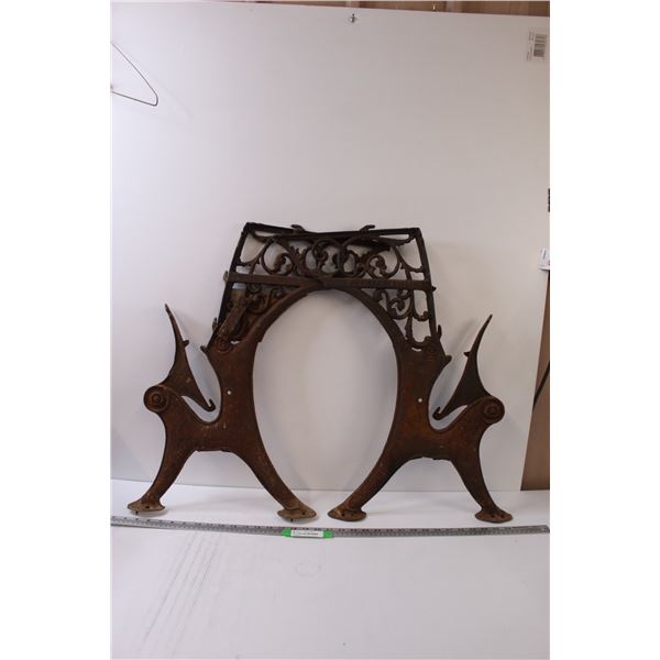 Cast Iron Antique School Desk Brackets - 25" x 16" - Patented Design of 1888 - Some Wear & repairs h