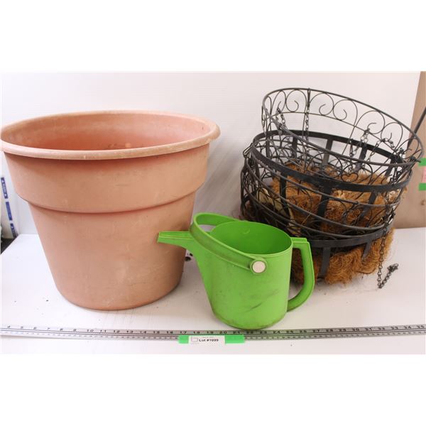 (6) Metal Outdoor Hanging Plant Basket & Watering Can & Extra Large Planting Pot