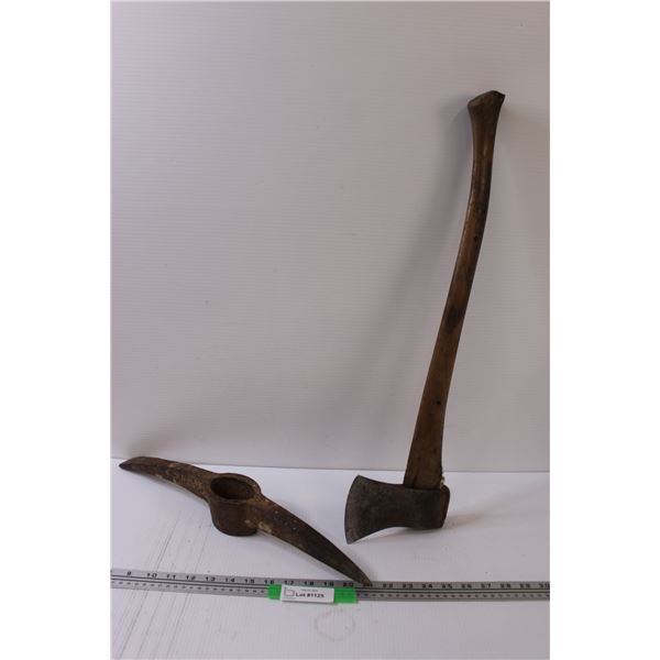 Pick Axe Head (19" Long) & Wood Axe (22" Handle)