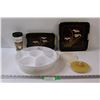 Image 1 : (2) Asian Plastic Serving Trays, White Sectioned Serving Tray w/Lid, (2) Tupperware Lids, Subway Tra