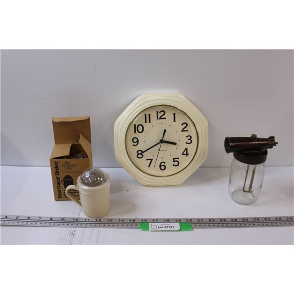 Vintage Rainbow Vacuum Cleaner Glass Jar, Pampered Chef Sugar/Flour Shaker, Battery Powered Wall Clo