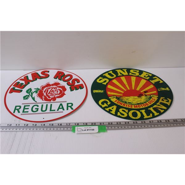 (2) Metal Signs: Texas Rose & Sunset Gasoline