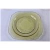 Image 2 : Yellow Depression Glass Plate - (3) Pink Glass Dessert Bowls