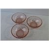 Image 3 : Yellow Depression Glass Plate - (3) Pink Glass Dessert Bowls