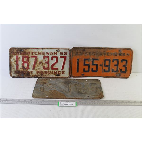 (2) Saskatchewan License Plates - 1958-1963 - (1) Unknown License Plate