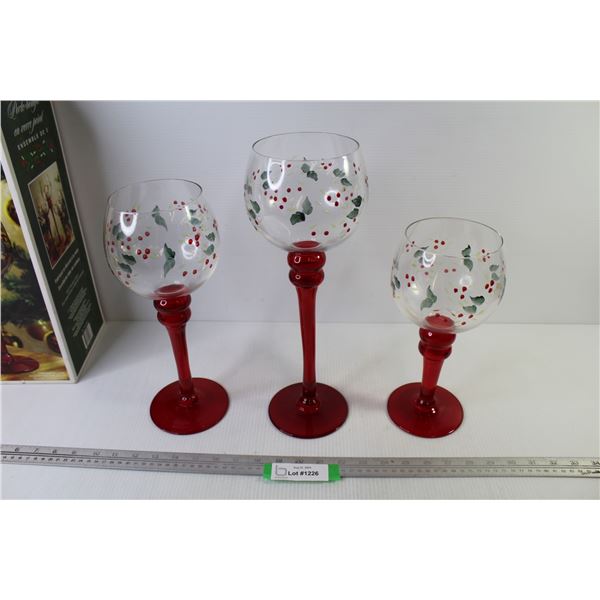 Painted Glass Candle Holders - Set of Three