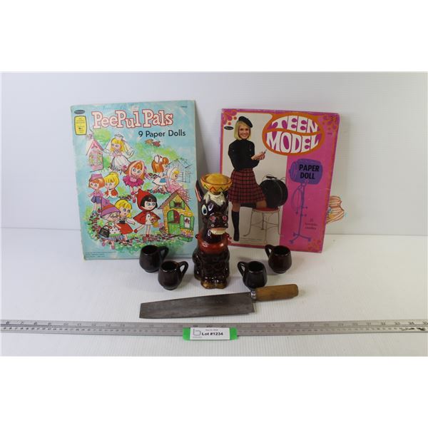 Paper Dolls - Vintage Donkey Decanter w/4 Cups - Small Cleaver