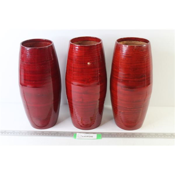 (3) Wooden Vases (12" x 5")
