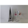 Image 3 : (3) Wire Baskets - Glass Vase - Ceramic Eiffel Tower